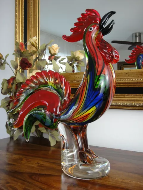 Skulptur Hahn Kristall Glas Kunst Figur Gockel Vogel Statue Luxus Murano Edel