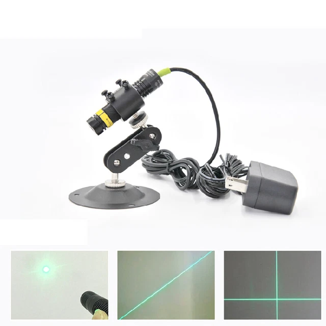 515nm 30mW Dot Line Cross Focusable Green Laser Module 12V Adapter 16mm Holder