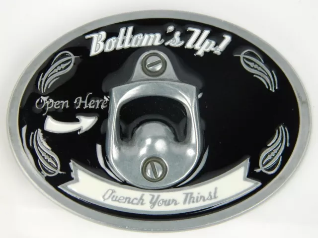 Bottoms Up Belt Buckle Quench Your Thirst Open Here Bottle Opener Buckle