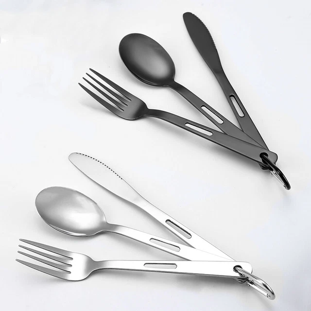 Titanium 3-Piece Cutlery Set SLV-02 - Outdoor Camping Fork, Knife &amp;amp; Sp