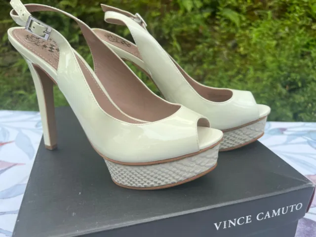 Vince Camuto Leala Platform Peep Toe Slingback Heels Patent Leather Size 8