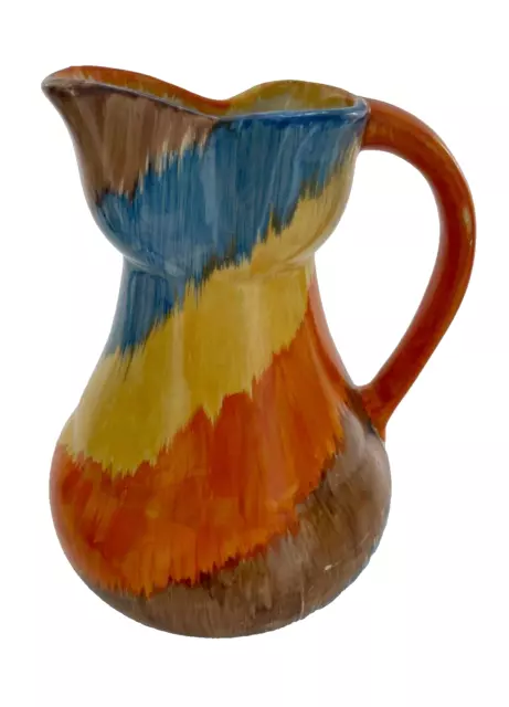 Art Deco 1930s Wadeheath Ware  iconic pinch neck jug blue, yellow, orange, brown