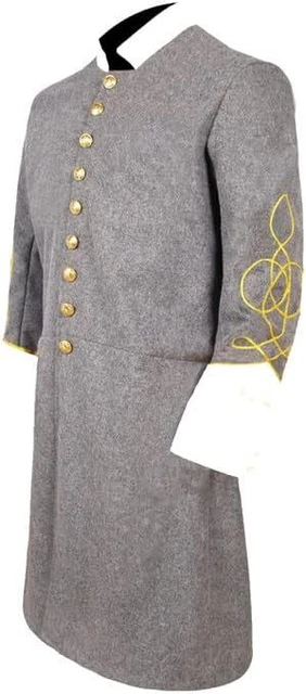 US Civil War Single Breast Gray Frock Coat with Solid white Cuff &Collar-Braid 1