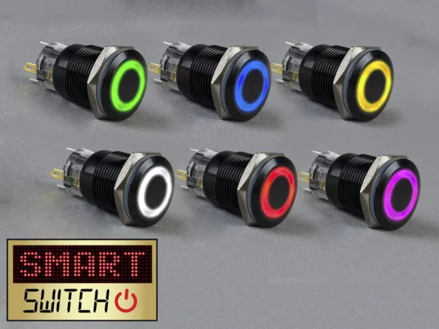 SmartSwitch 12V/24V 22mm IP67 Steel LED Illuminated ON/OFF HALO Button Switch