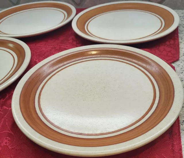 Set of 4 SHENANGO USA Dinner Plates 9.5" Speckled With Brown Bands