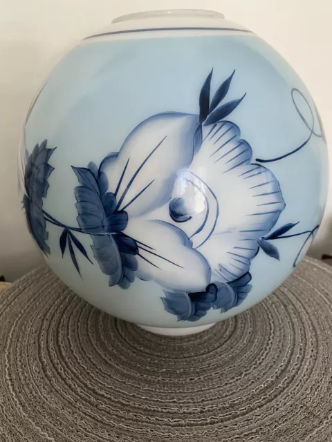10" Ball Shade Globe Gwtw Parlor Banquet Lamp Hand Painted Blue Flowers 4" Fitte