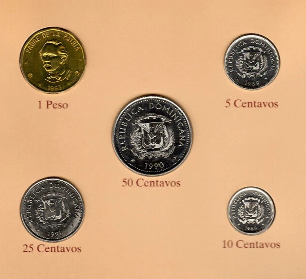 Coin Sets of All Nations Dominican 1989-1993 UNC 1 Peso 1993 21FEB1995 3