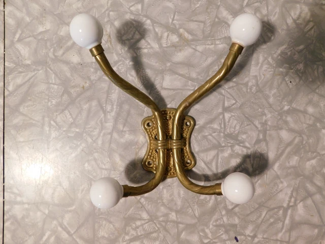 solid brass double coat hooks with white glass ball ends 4