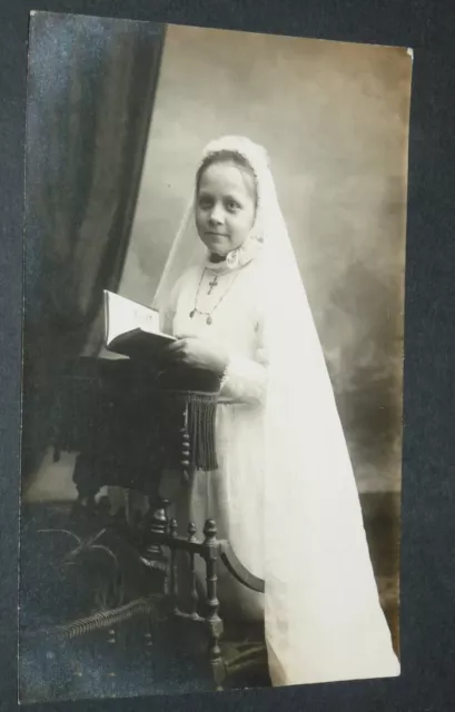 Cpa Photo Postcard 1900-1910 Communion Communicant Photography