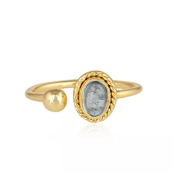 Anello Argento 925 Pietra Preziosa Labradorite Placcato Oro Giallo Gioielli Tradizionali