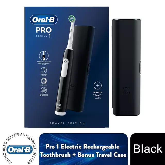 Oral-B Pro Cross Action elektrische wiederaufladbare Zahnbürste mit Reisetasche, schwarz