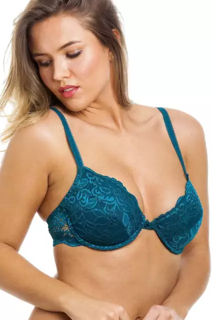 CAMILLE WOMENS FLORAL Lace Padded Underwired Bra Teal £15.00 - PicClick UK
