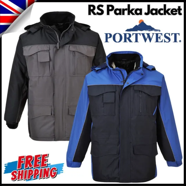 PORTWEST Giacca di sicurezza abbigliamento da lavoro impermeabile parka parka bicolore Cappotto con cappuccio S562 UK