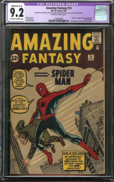 Amazing Fantasy, Vol. 1 #15 (1962) CGC 9.2 NM- RESTORED Origin & 1st app of Spid