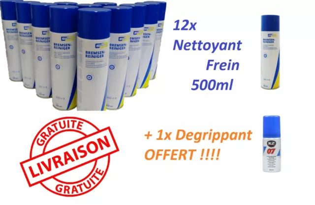 Lot de 12 Bombes 500 ML Nettoyant Degraissant Frein Auto Moto degrippant offert