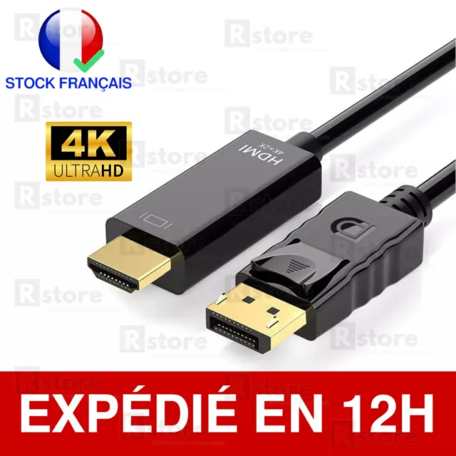 Adaptateur Display Port Mâle Vers Hdmi Mâle Convertisseur Pour Hdtv Tv/pc Noir