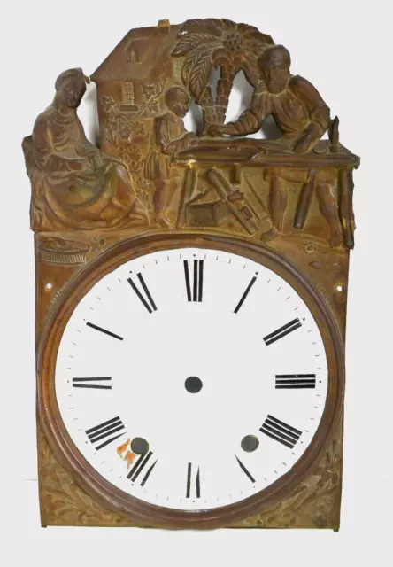 Morbier Comtoise Antique Tall French Enamel Clock Face Repousse Marked FACE ONLY