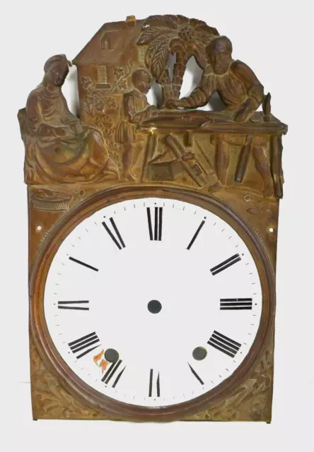 Morbier Comtoise Antique Tall French Enamel Clock Face Repousse Marked FACE ONLY Morbier Comtoise Antique Tall French Enamel Clock Face Repousse Marked FACE ONLY