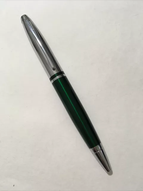 Cross Calais Green & Lustrous Chrome Ballpoint Pen-Black Ink-New Old Stock.