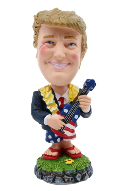 Donald Trump Hawaiian Bobblehead Doll - Hawaii Attire with Ukulele, Lei, Slipper