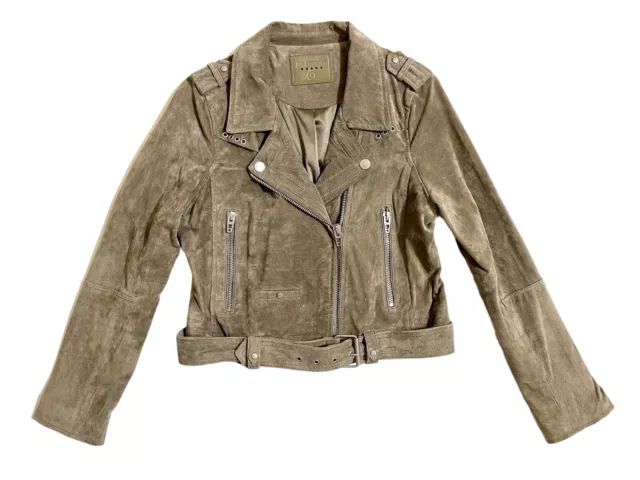 BlankNYC Taupe Suede Leather Moto Jacket Zip  Asymmetrical Cropped SZ L New