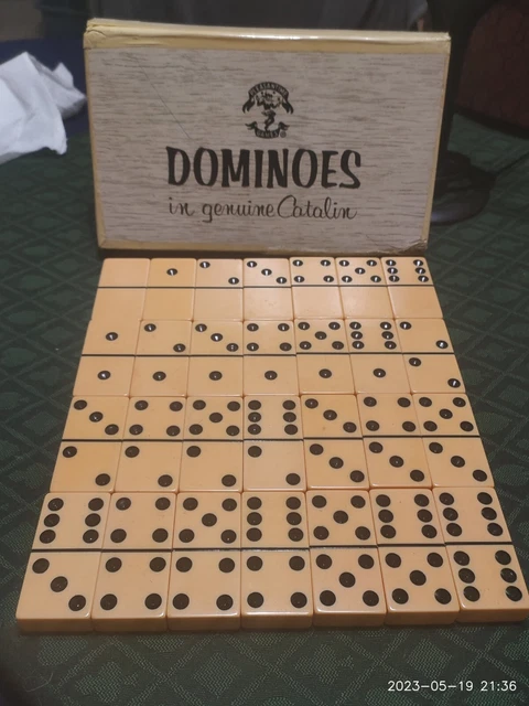 CRISP Bakelite Catalin Dominoes Double Six 2.21" x 1.1" x .457" THICK CRISP Bakelite Catalin Dominoes Double Six 2.21" x 1.1" x .457" THICK