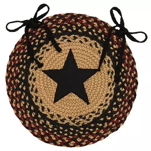 Set of 4 Braided Blackberry Star Chair Pad w/Ties Tan Jute 15 inch ~ Home Decor