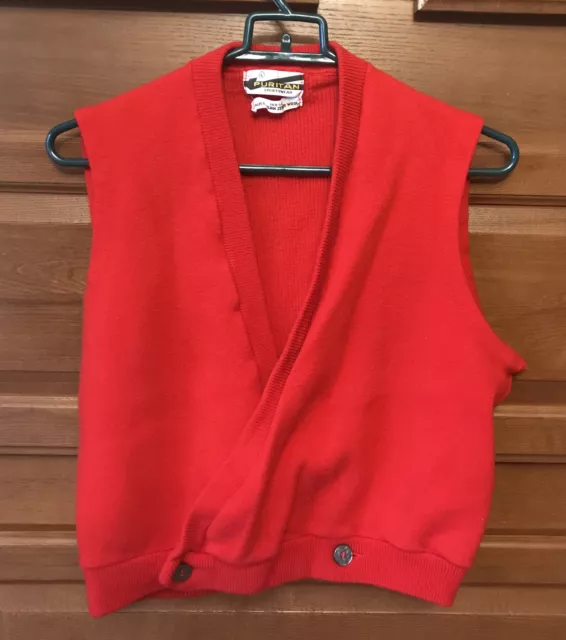 vtg 50s 60s Puritan Red 100% Australian Zephyr Wool DB Sweater Vest sz L 108