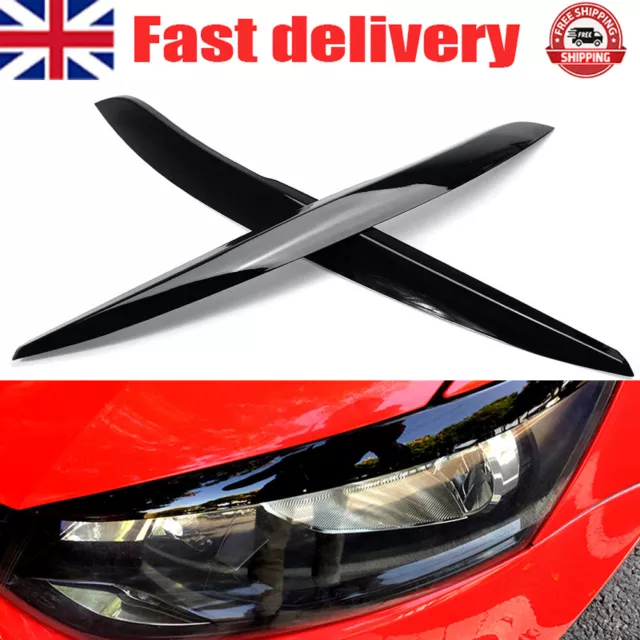 Front Headlight Eyelids Eyebrow Trim Cover Gloss Black For VW Polo MK5 2009-2020