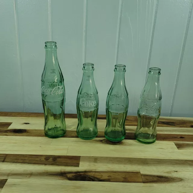 Lot of 4 Vintage Green Glass Hobble Skirt Coke Bottles Coca- Cola 6.5 - 10 oz