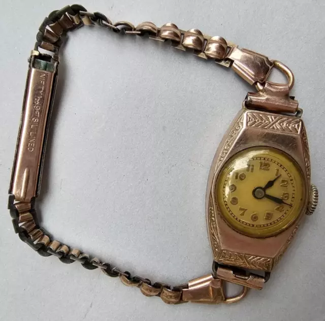 Antique 9Ct Gold Hantily Deco Ladies Wrist  Watch Swiss Made 15 Jewels Works