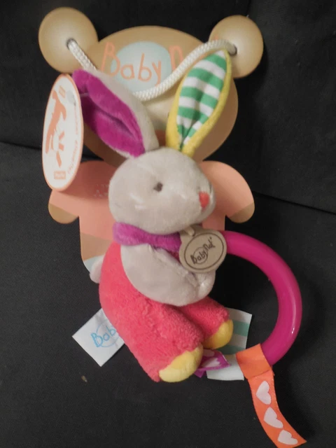 doudou hochet lapin rose rouge amour Les Zétik'T étiquettes BABY NAT' babynat