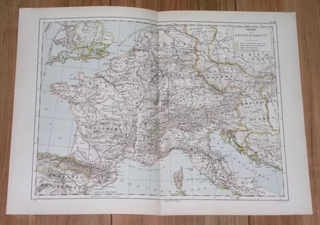 1887 Antique Historical Map Of Carolingian Empire Charlemagne Franks France