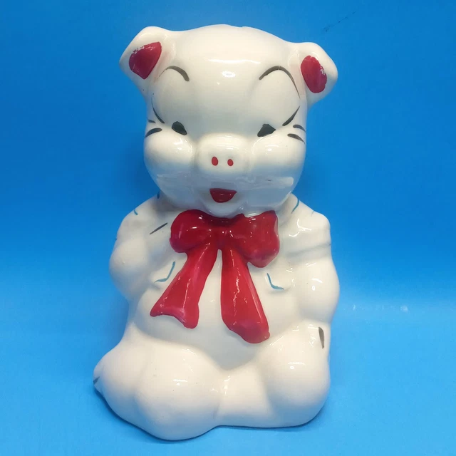 Vintage Art Pottery Style Porcelain Ceramic HP Pig Piggy Coin Bank Break Open