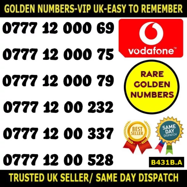 Numero d'oro raro VIP miglior UK SIM-Numeri univoci facili da ricordare - B431B.A LOTTO