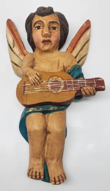 Primitive Hand Carved Wooden Putto / Cherub Angel 12" From Mexico, Wall Deco