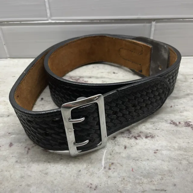 Bianchi B2 Black Basket Weave Leather Duty Belt 2 1/4”  Size 38