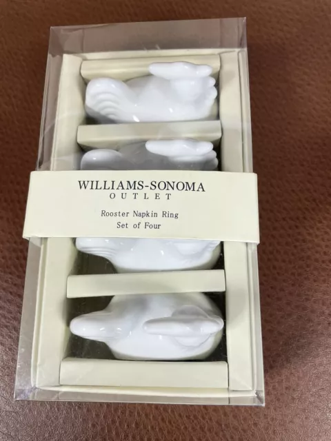 Williams Sonoma Outlet Porcelain Rooster Napkin Rings - Set Of 4 - Nwot
