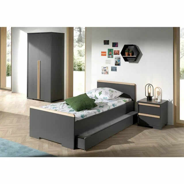 Paris Prix - Pack - Lit Enfant, Chevet, Armoire 2 Portes & Tiroir "london" Gris