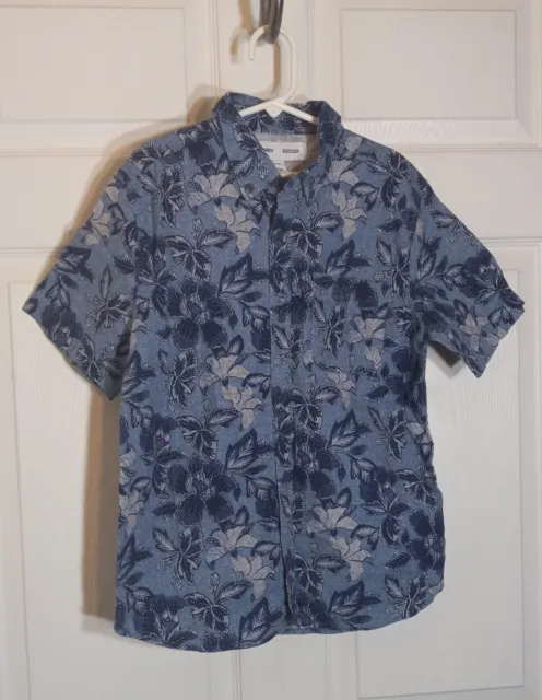 Boys Old Navy Hawaiian Floral Button Down Short Sleeve Blue Size 10/12