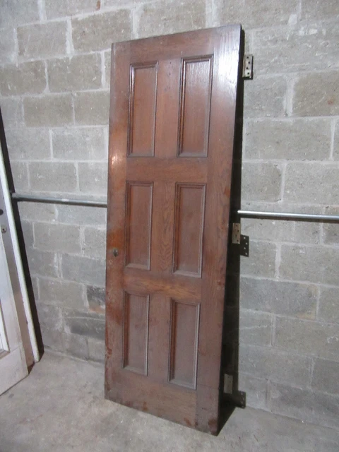 ~ ANTIQUE OAK 6 PANEL DOOR WITH HARDWARE SS ~ 28 x 81.5 ARCHITECTURAL SALVAGE 3