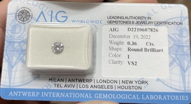 Diamant Certifié AIG 0,36 Carat Blanc - Neuf Avec Certificat