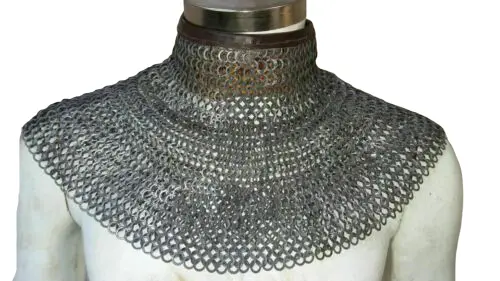 Chainmail Coller 8 MM WEDGE Riveted MS with Leather - OIL Finish Medieval Armor