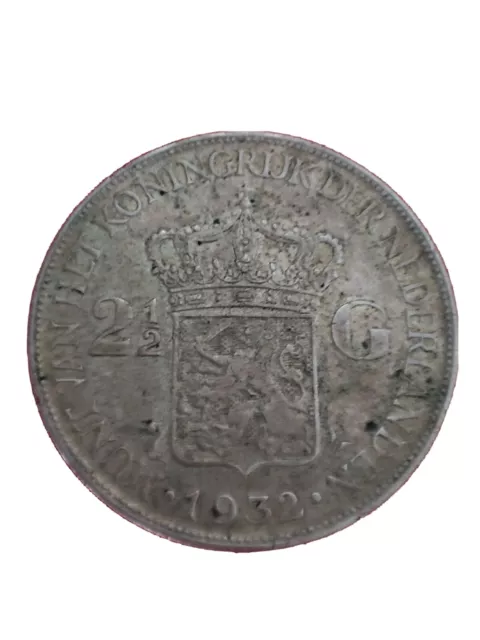 2 1/2 Gulden Silber Münze Wilhelmina Niederlande 1932 - 720er Silber