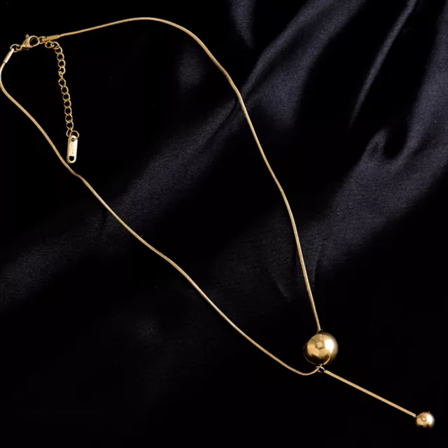 Woman Gold Stainless Steel Double Beads Tassel Necklace Chain