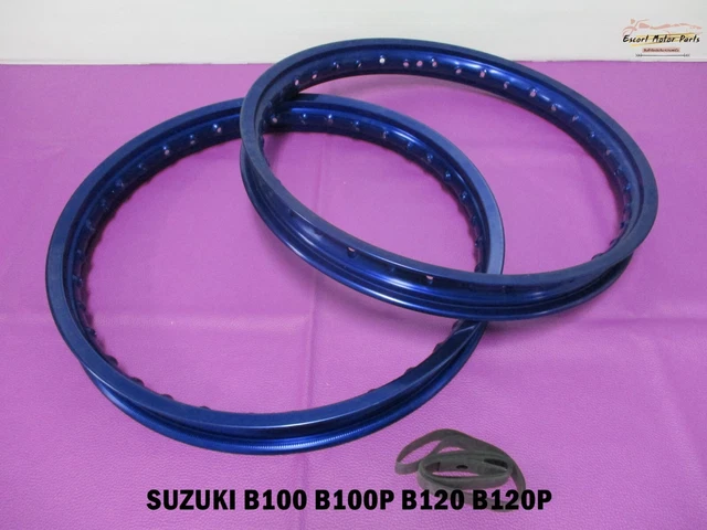 Fit SUZUKI B100 B100P B120 B120P ALU BLUE FRONT & REAR WHEEL RIM SET  [ES819]