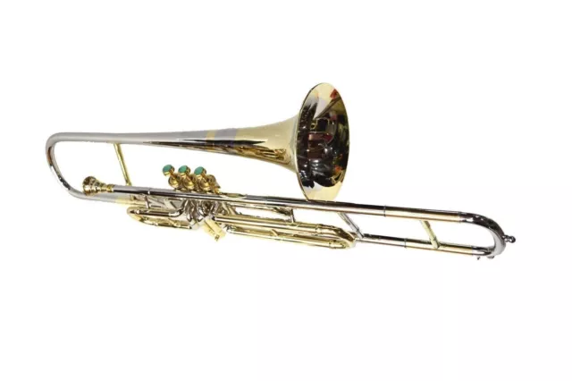 Trombone 3 Valve BB Pitch Tone with Mouthpiece and Hard Case (Brass Nickel)