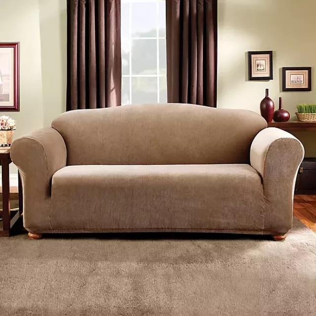 Sure fit poor boy rib beach house tan beige taupe SOFA  slipcover washable NEW
