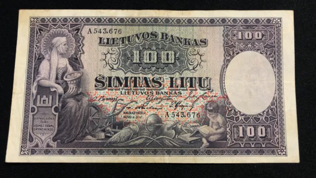 🇱🇹Lithuania Banknote • 1928 • 100 Litu • Great Condition •
