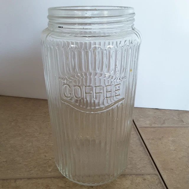 Antique Hoosier Glass Ribbed Coffee Jar Canister -No lid